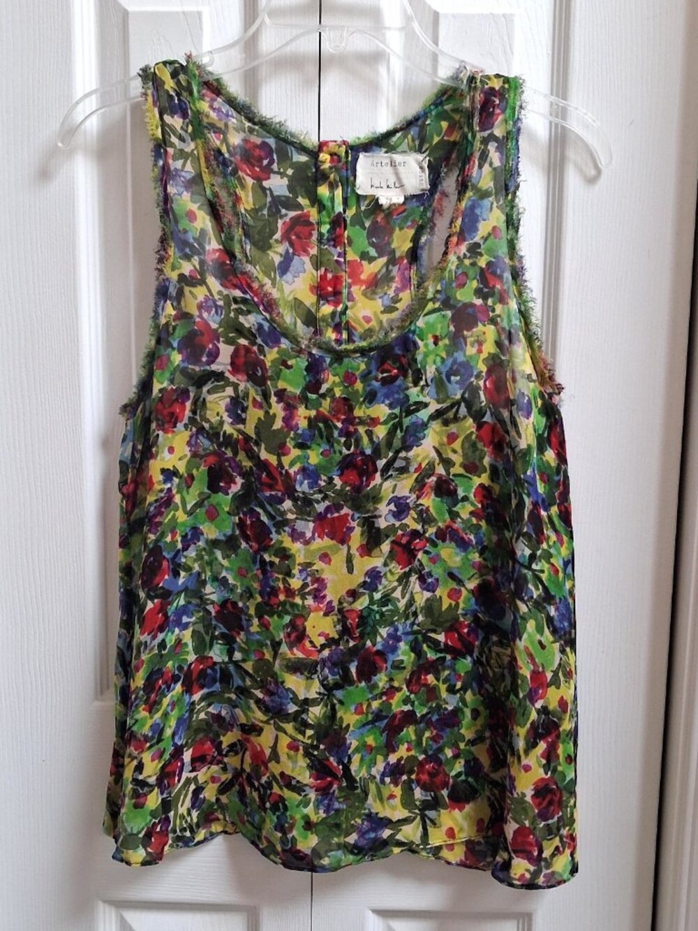 ARTELIER NICOLE MILLER Watercolor Floral Fringed Tank Top sz P (Small)